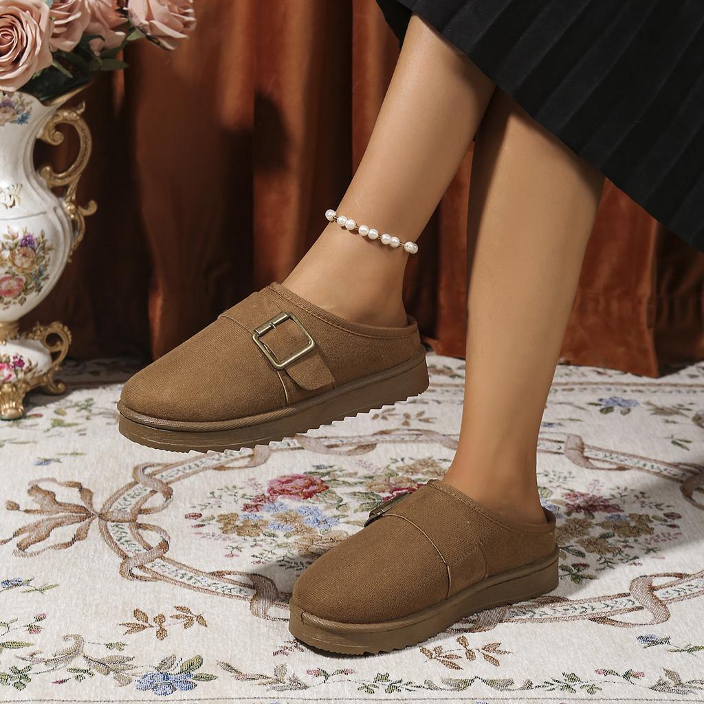 Modische Metallschmuck-Dekoration Baumwollpantoffeln Damen 2025 Winter Warm Kurzer Plüsch Indoor-Sandalen Weiche Dicke Sohle Fellpantoffeln