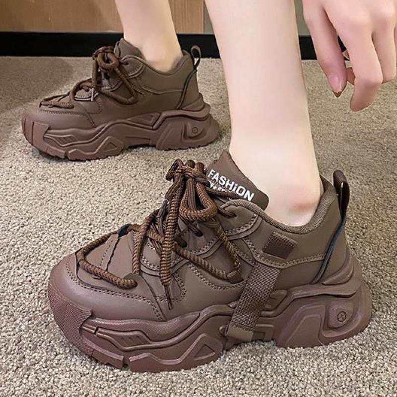 Leather Brown Platform Sneakers Women Winter Sports Shoes Woman Slip On Casual 2025 Thick Sole Outdoors Walking Shoes
