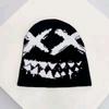 Elastic Jacquard Woolen Hat Halloween Black White Pullover Cap Personality Y2K Knitted Hat  Gifts