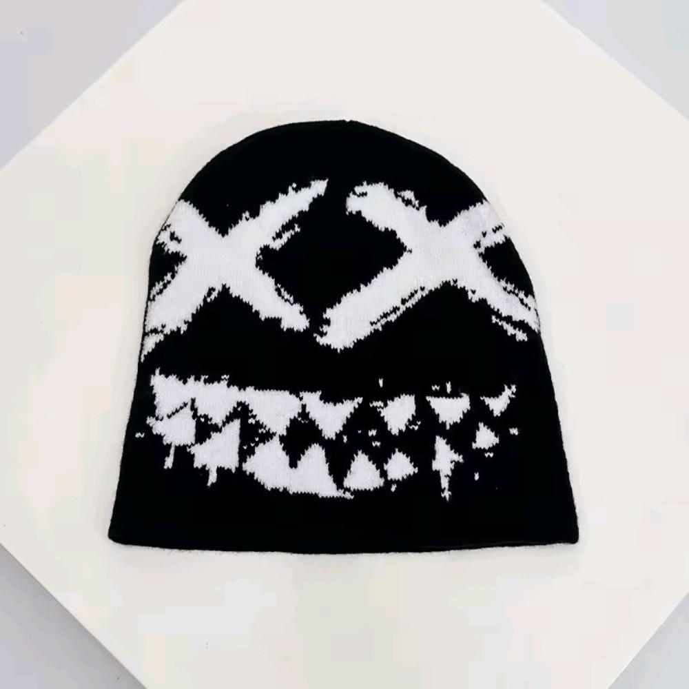 Elastic Jacquard Woolen Hat Halloween Black White Pullover Cap Personality Y2K Knitted Hat Gifts