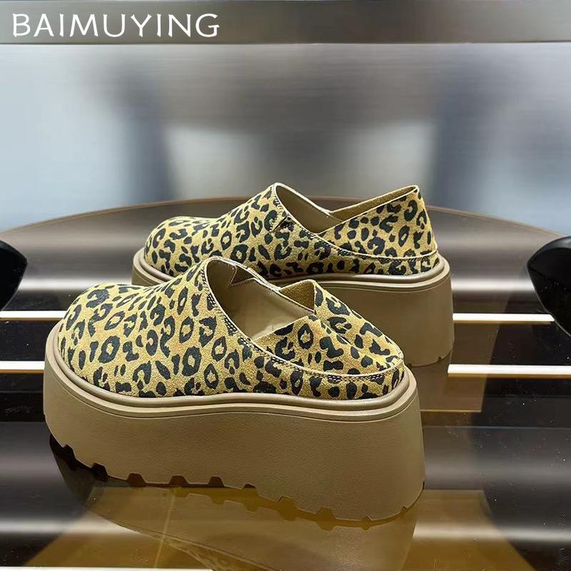 Leopard Platform Women Loafers Shoes Fad Suede Mid Heels Shoes Designer Casual Shoes 2025 Trend Winter New Brand Chaussures Lady