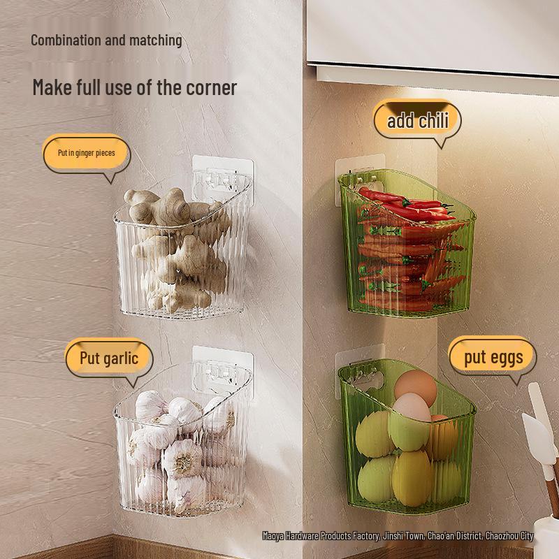 Wall-Mounted Kitchen Storage Box for Scallions, Garlic, and Ginger