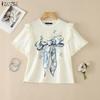 Women Casual Round Neck Loose Short Sleeve Print Blouse