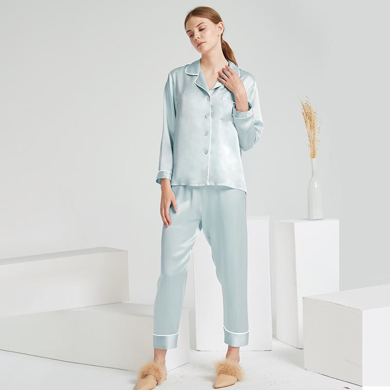 Butterfly Embroidery Silk Pajama Set - Women's Mulberry Silk Two-Piece for Spring/Summer