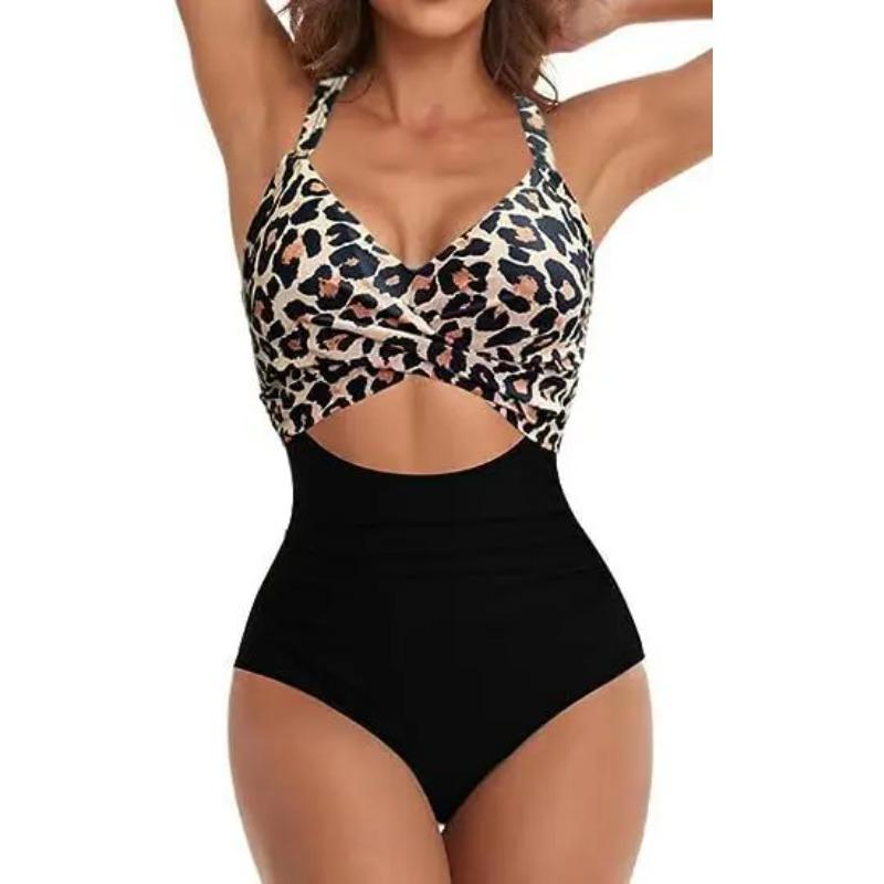 Leopard One Piece Swimsuit 2026 New Halter Push Up Swimwear Women Swimsuit Bathing Suit Beachwear Monokini Female Swimming Suits