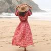Women's Boho Print Beach Cover Up Loose Long Button Down Shirt, Open Front Swimwear Kaftan 1004