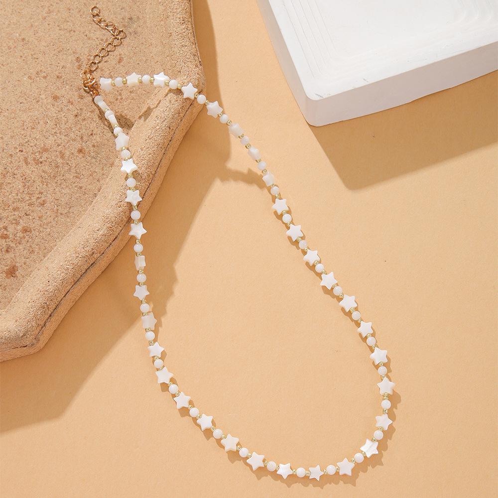 New Fashion Light Luxury Shell Glass Beads Beaded Necklace Five-pointed Star Versatile Collarbone Chain Jewelry Women