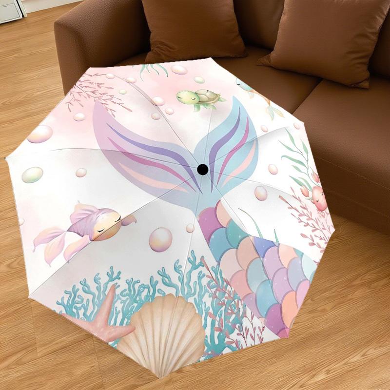 1PC Mermaid Tail Ocean Life Umbrella-8-Rib Reinforced Portable Folding Travel Suitable for All Seasons Outdoor Daily Use-Z0477