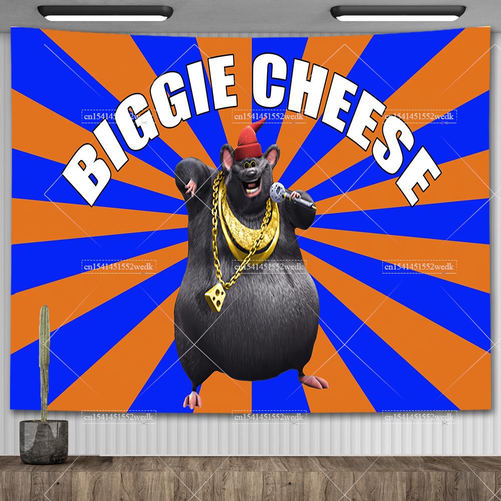 Biggie Cheese Meme Tapestry Kawaii Anime Rat Tapestry Wall Hanging Aesthetic Room Decor Banner Home Decoration Macrame Natal