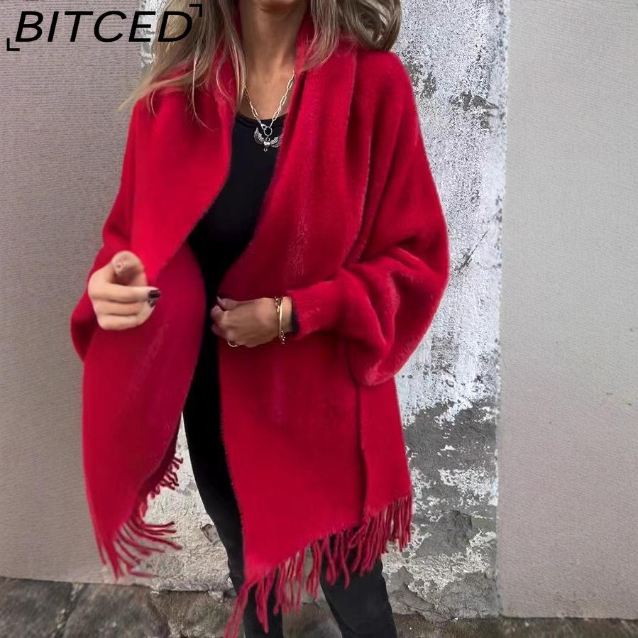 BITCED Autumn and Winter Women's Imitation Mink Velvet Cape Tassel Shawl Solid Colour Thickened Warm Bat