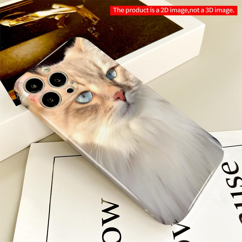 2DFlat Blue-Eyed Fluffy Cat Portrait Phone Case All Inclusive Film Hard iPhone Case, Compatible with iPhone 18 Pro Max 17 16 15 14 13 12 11