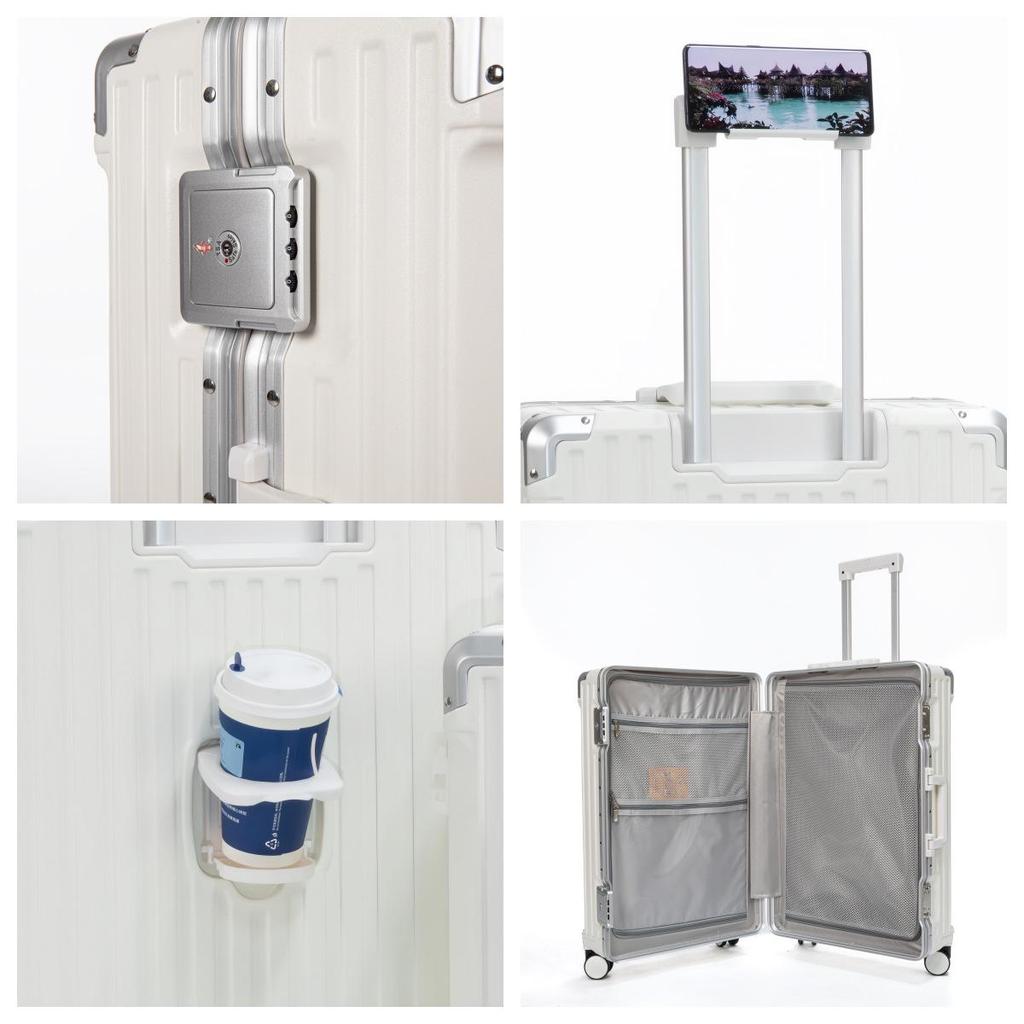 24" Aluminum Frame Luggage: Silent Zipper Trolley with Combination Lock, Universal Wheels, Wear-Resistant