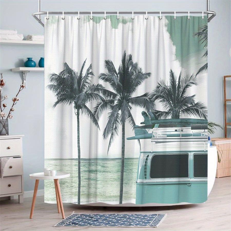 1Pc Vintage Tan Tropical Beach Pattern Shower Curtain, Machine Washable Polyester With Hooks For Bathroom Decoration