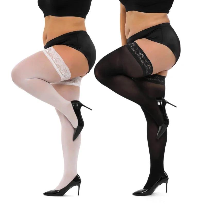 Women Plus Size Fat Sexy Stocking Lace Top Silicon Strap Anti-skid Thigh Lace Stockings Female Erotic Gift Nightclub Stockings