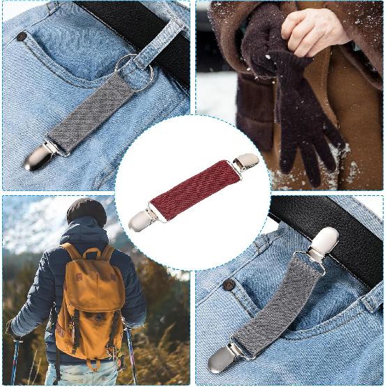 PATIKIL Mitten Clips, Elastic Webbing Strap Hanging Buckle Glove Clamp with Double Side Metal Clip for Keys Bed Sheet