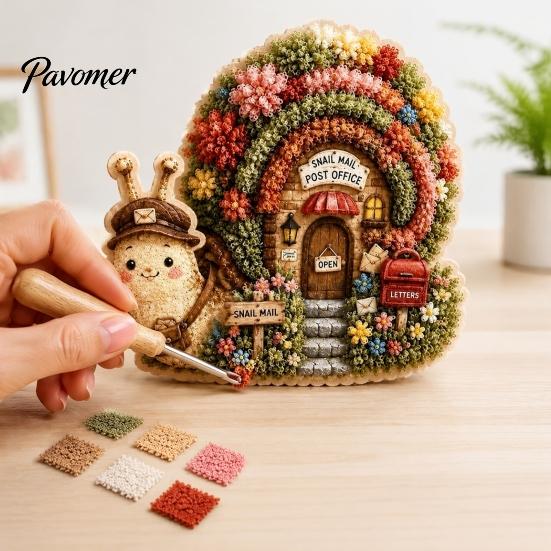 Miniature Village Making Set 3D House Theme Fabric Punch Needle Kit for Beginners & Adults, Complete DIY Healing Handmade Hobby Embroidery Kit,