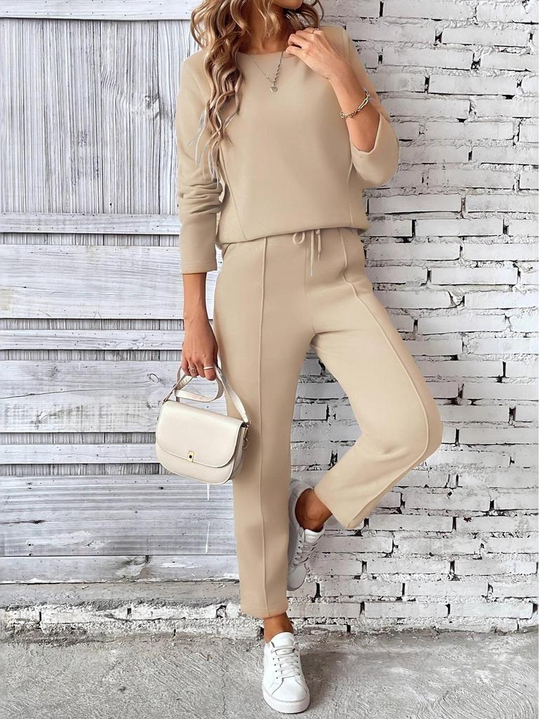 2025 Women's Autumn/Winter European & American Fashion Fleece Sweatshirt and Straight-Leg Pocket Pants Set