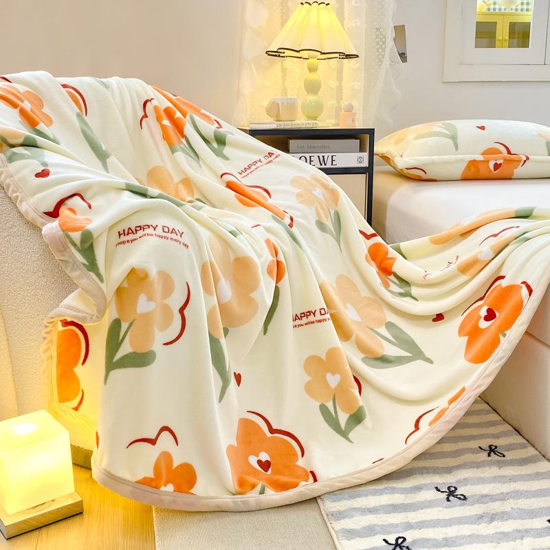 Double-Sided Milk Velvet Printed Blanket Multi-Functional Throw Blanket Non-Shedding Machine Washable Double-Sided Fleece Blanket