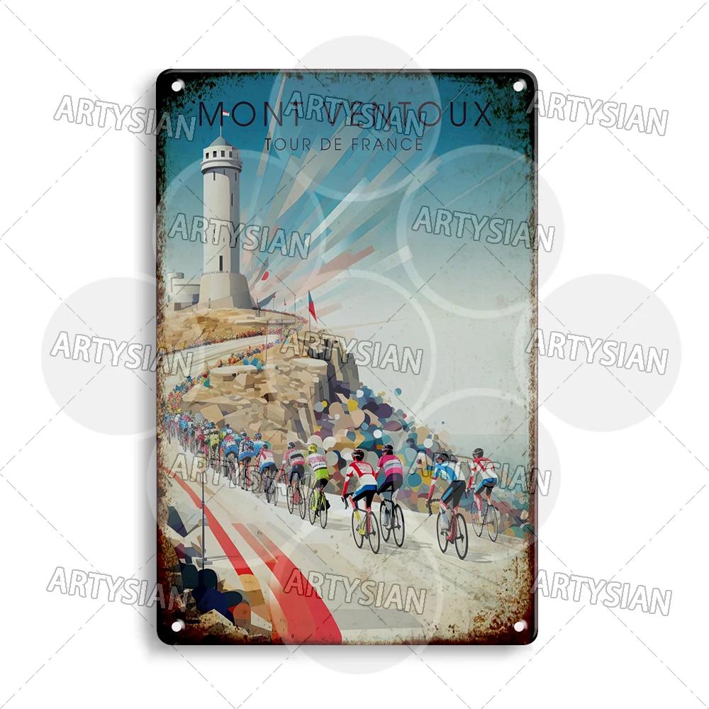 Tour de France Cycling Metal Sign Alpe d’Huez Mont Ventoux Le Jura Auvergne Mont Blanc Champs-Élysées Col du Tourmalet NICE