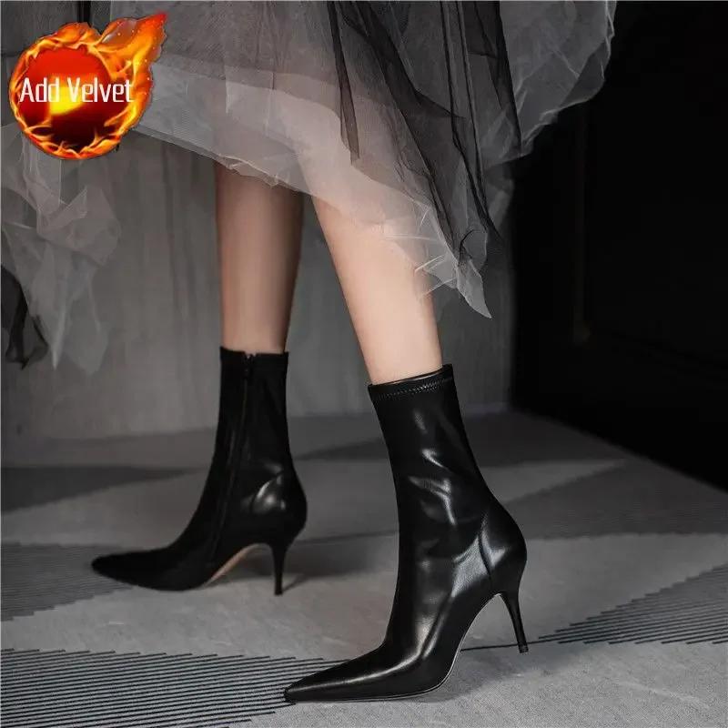 

Модная эластичная женская короткая обувь Белые ботильоны Острый носок Женские ботильоны Осень Большой размер Теплые Высокое качество Шикарные и элегантные Пу 39