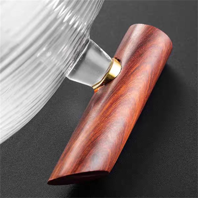 Japanese Style 380ml Wooden Handle Stripe Glass Tea Pitcher Fair Mug Chahai Kungfu Tea Set Accessories Coffee Pouring Pitcher