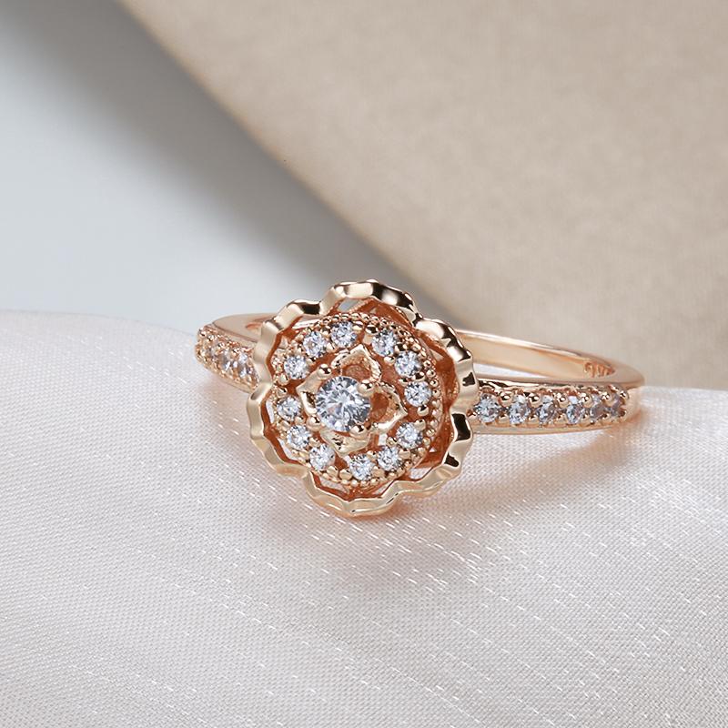Kinel Heiß 585 Roségold Ringe Mode Rose Blume Natürlicher Zirkon Ring für Frauen Kristall Geschenk Täglich Feiner Vintage Hochzeits Schmuck