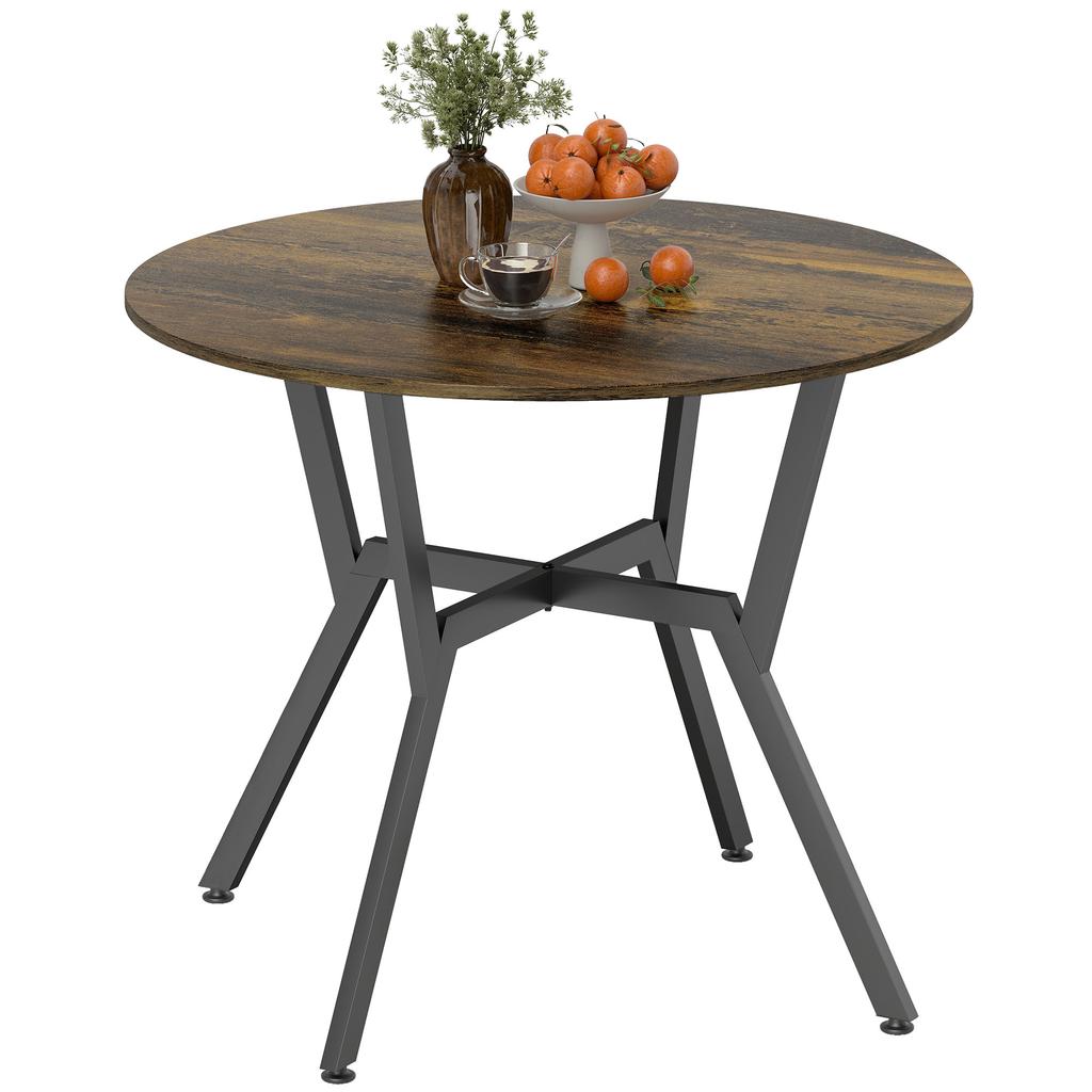 Dining Table, Round Kitchen Table with Black Legs, Anti-slip Foot Pads for Living Room, Dining Room 90 x 76 cm, Rustic Brown