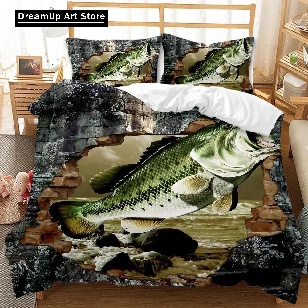 3D Print Fashion Big Pike Fishing Hunting Bedding Set Boys Girls Twin Queen Full Size Duvet Cover Pillowcase Bed Adult Bedroom