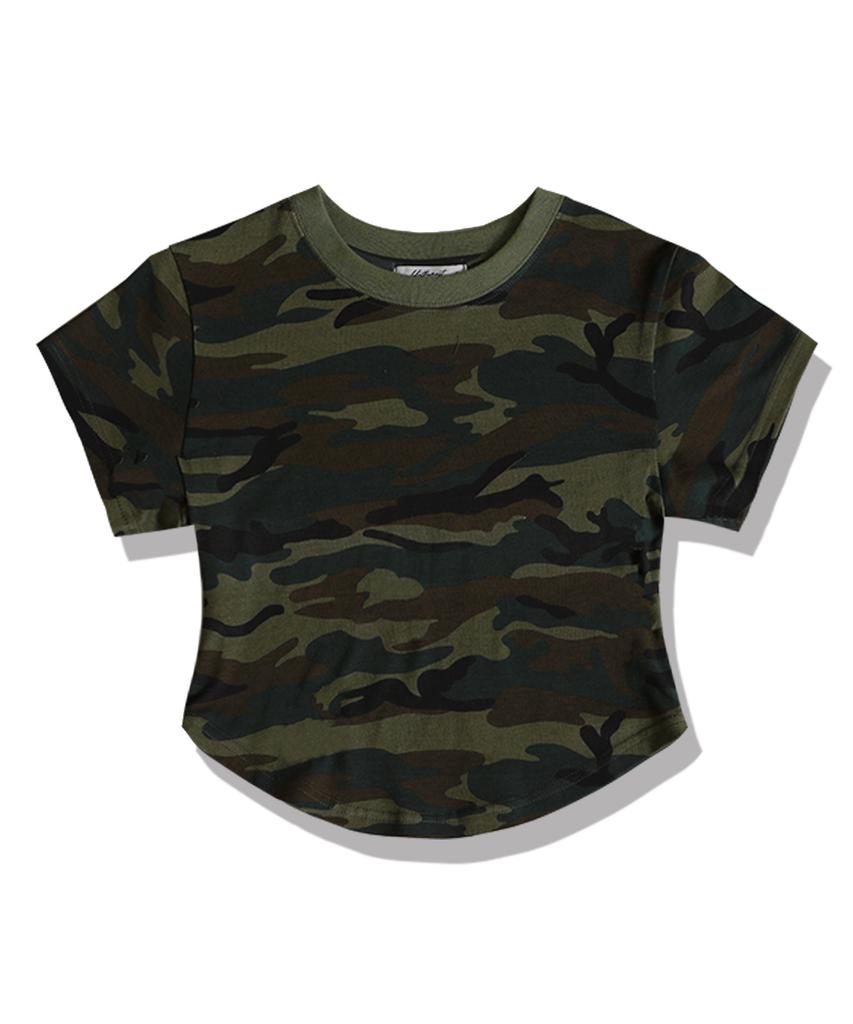 NAJBARDZIEJ Lubię Wojskowy Kamuflaż Okrągły Dekolt Krótki Pół-T-shirt_Khaki