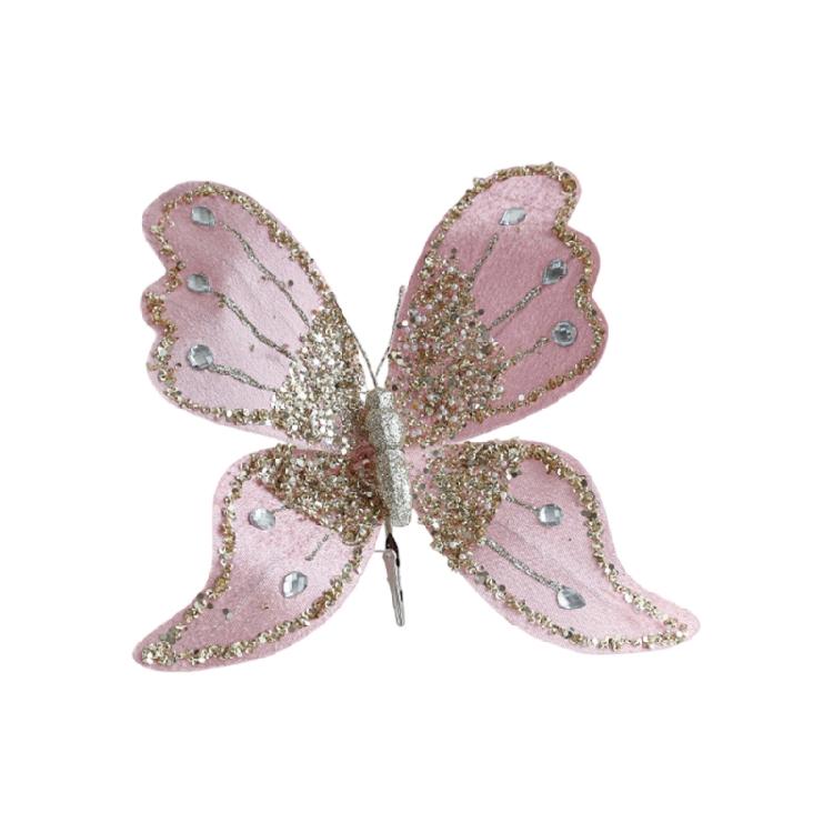 Shatter Resistant Glittering Butterfly Christmas Tree Ornament 25Cm Velvets Design Indoor Outdoor Holiday Party Decoration