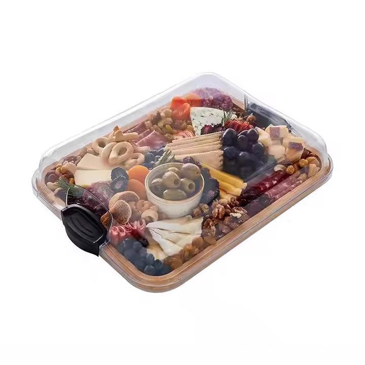 Bamboo Snack Tray with Clear Acrylic Lid for Parties and Gatherings