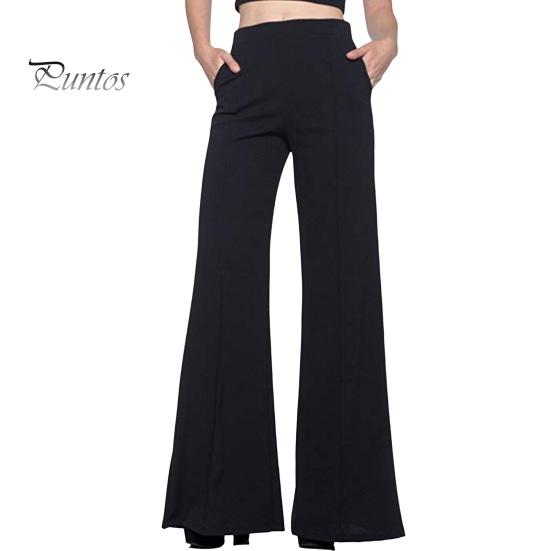 

Жіночі довгі штани, еластичні кишені з високою талією, однотонні штани, повсякденні широкі широкі брюки, розкльошені штани, вуличний одяг M чорний