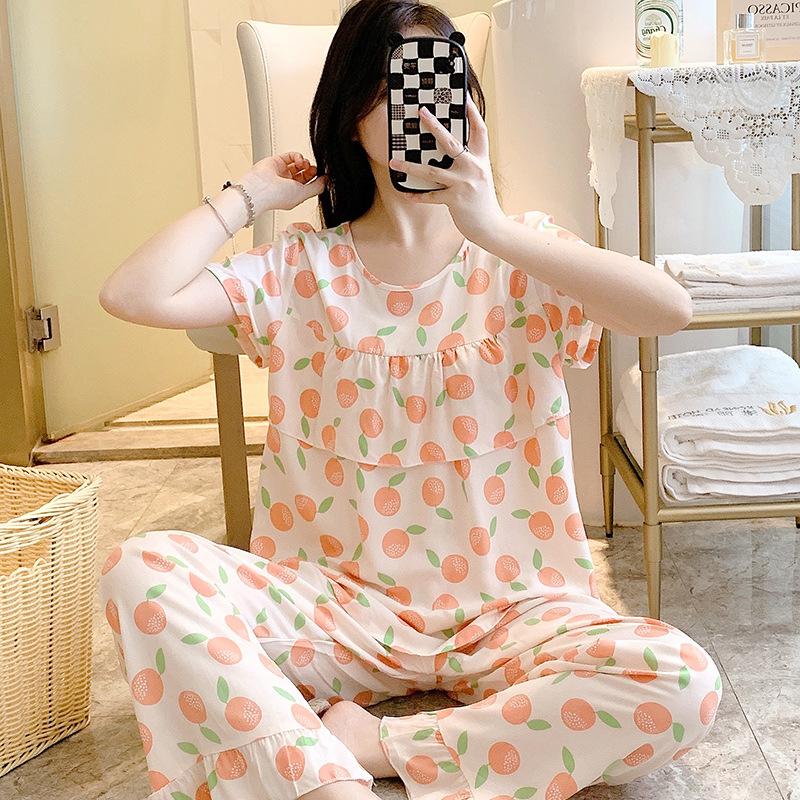 Short-sleeved Trousers Cotton and Silk Pajamas Women's Summer Thin Suit Japanese Sweet Anti-bumps Can Be Worn Outside Cotton Silk Loungewear