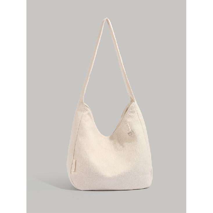 

2024 New Women s Bag Solid Color Shoulder Bag Autumn Winter Woolen Large Capacity Tote Bag Fashionable Shoulder Underarm Bag Trendy білий