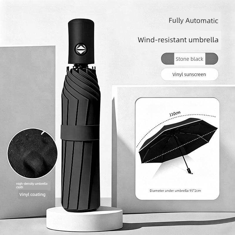 Fully Automatic Folding Umbrella with Black Coating, Business Umbrella, Dual-Use for Sun and Rain, Gift Umbrella, Black Manual Reinforced Umbrella