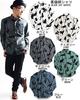 Quintet Black Cat Print Long Sleeve Made in Size White Men's Shirt, Casual, Japan, XL, (Product Code 01-78737)