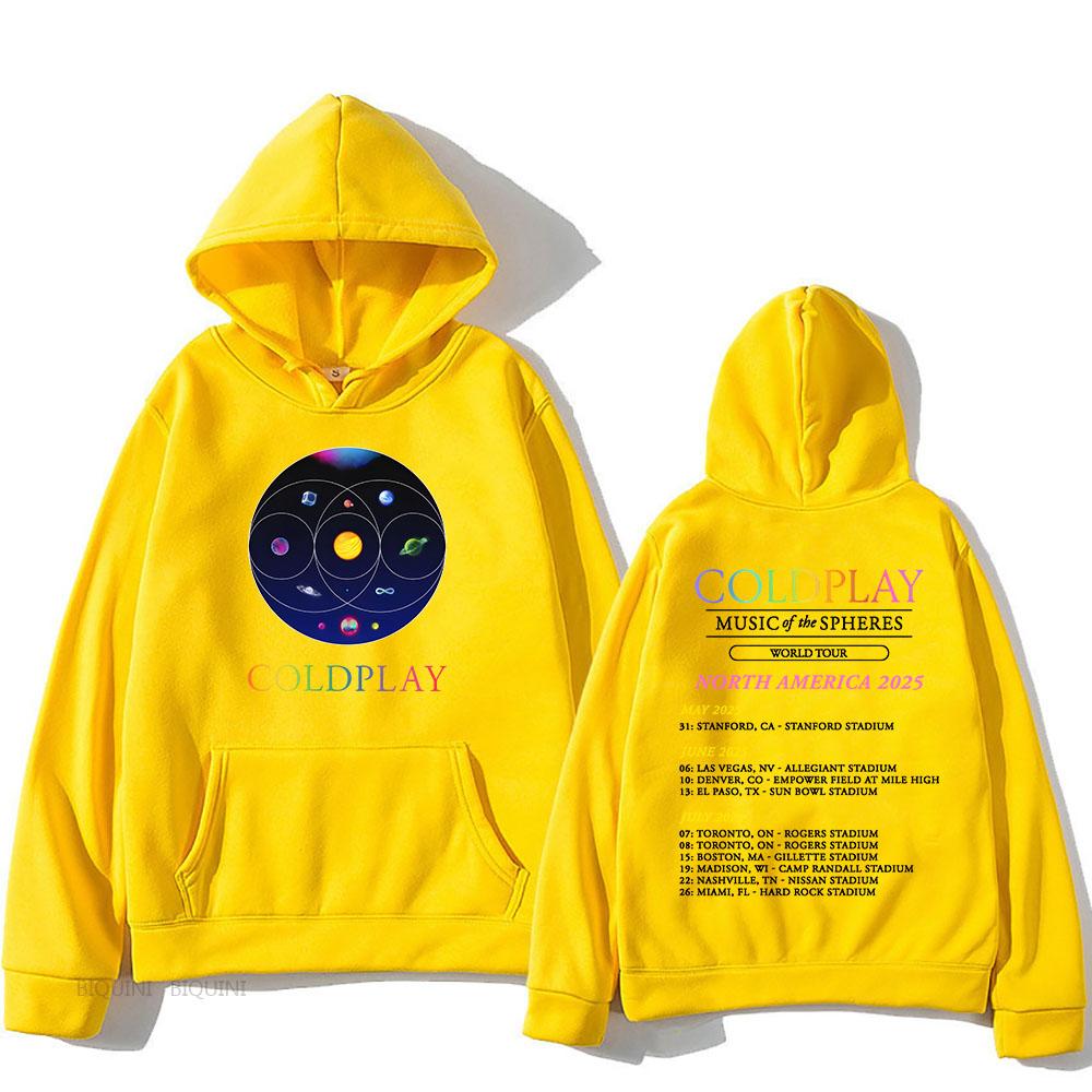 Band Cold-play Music of The Spheres World Tour 2025 Hettegensere Langermet Herre/Dame Sweatshirts Trykk Hettegenser