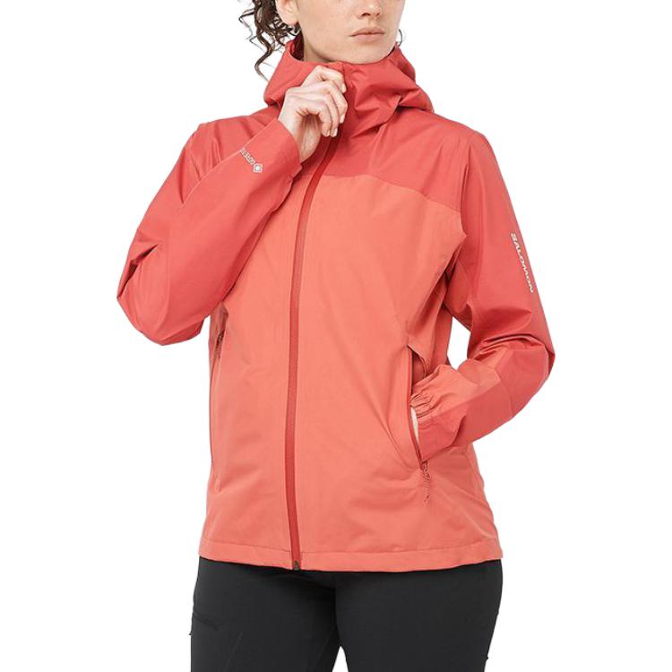 Salomon Outline Shell Solid Color Hooded Jacket Waterproof Breathable Water-Repellent Jacket Women Jacket Mineral-Red LC2111000