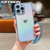 KEYSION Custodia per Telefono in TPU Colorata a Gradiente per iPhone 13 14 15 16 17 Pro Max 17 Air 16e 16 Plus Cover Posteriore Antiurto con Braccialetto di Cristallo
