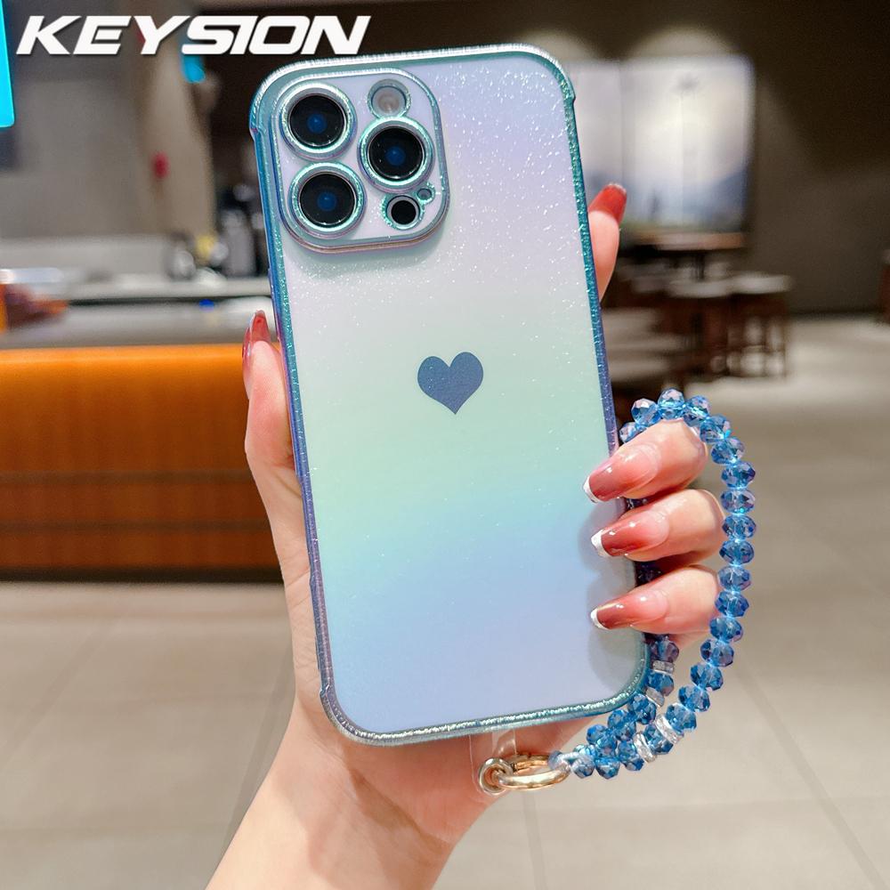 KEYSION Custodia per Telefono in TPU Colorata a Gradiente per iPhone 13 14 15 16 17 Pro Max 17 Air 16e 16 Plus Cover Posteriore Antiurto con Braccialetto di Cristallo