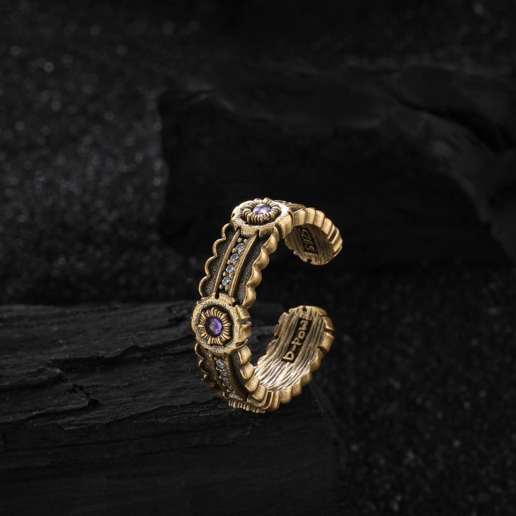 Korean Elegant Vintage Style Adjustable Open Copper Ring With Sparkling Zirconia For Women
