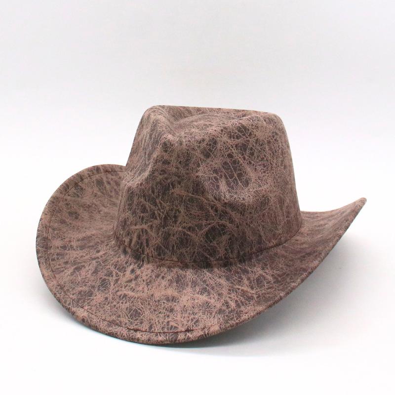 Upturned Edge Black European And American Top Hat Western Cowboy Hat Textured Jazz Hat Imitation Leather Felt Hat Cross-Border Top Hat For Men And
