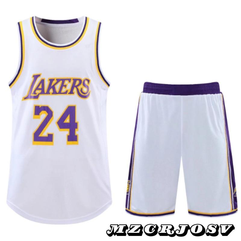 Lakers Kobe 24-es Számú Gyerek Kosárlabda Mez, Lélegző Gyorsan Száradó Sport Szett, Fehér