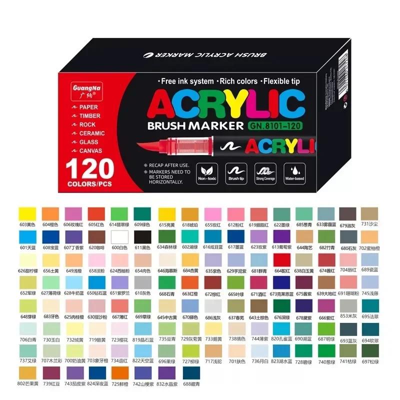 GUANGNA 12-240 Colors Direct-liquid Acrylic Marker Paint Brush Marker Pens for Rock Painting Ceramic Stationery Art Supplies