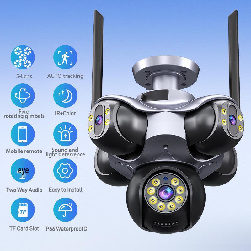 Outdoor 5-Lens Panoramic Night Vision HD Surveillance Camera