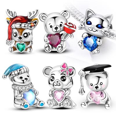 Charms Fit Original Bracelet Copper Charms Beads Cat Dog Animal Heart Pendant For Women Jewelry Making Gift