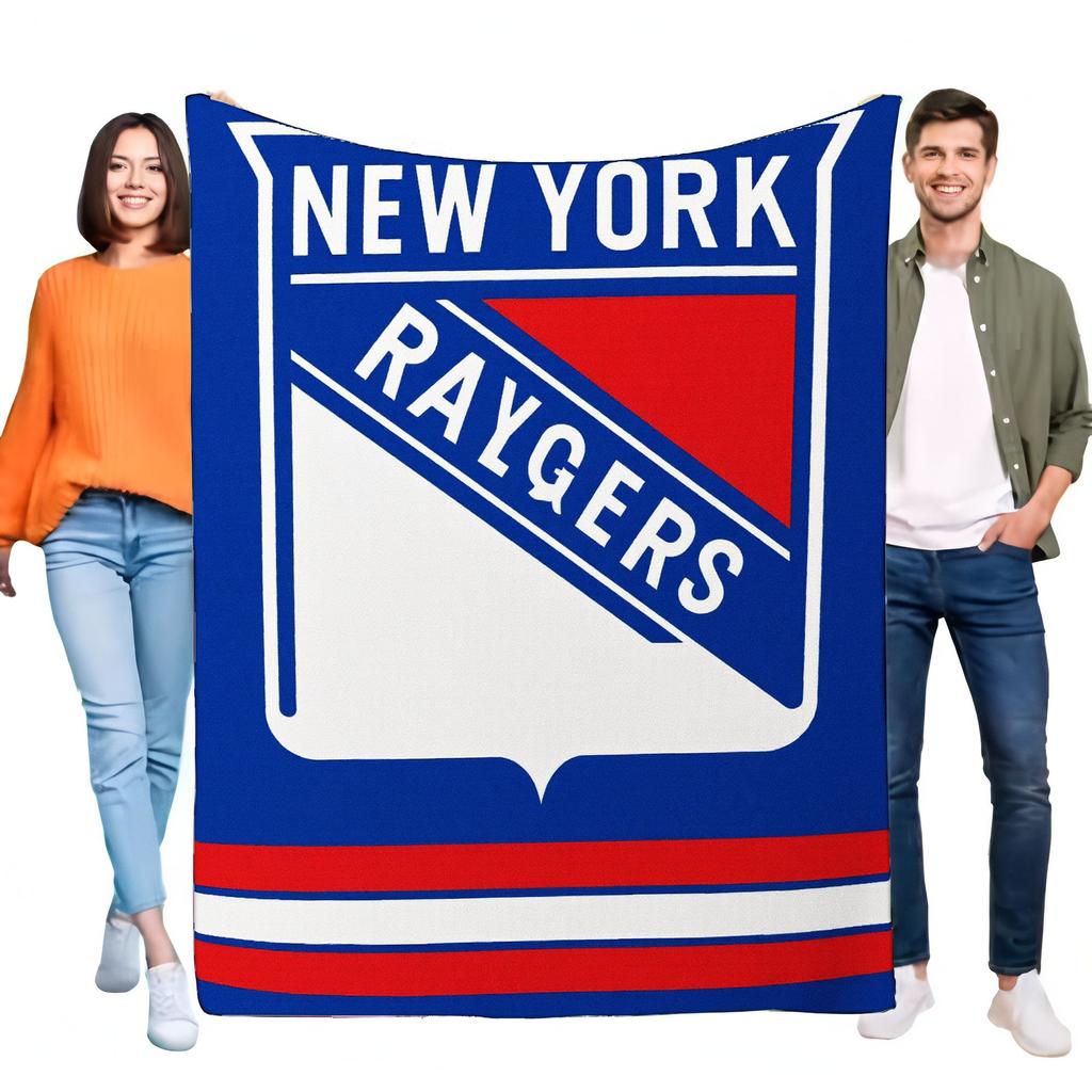 New York Rangers Logo Blanket Soft Colorful Bed Sofa Throw Lightweight Cozy Gift for Fans with Blue Background and Striped Desig