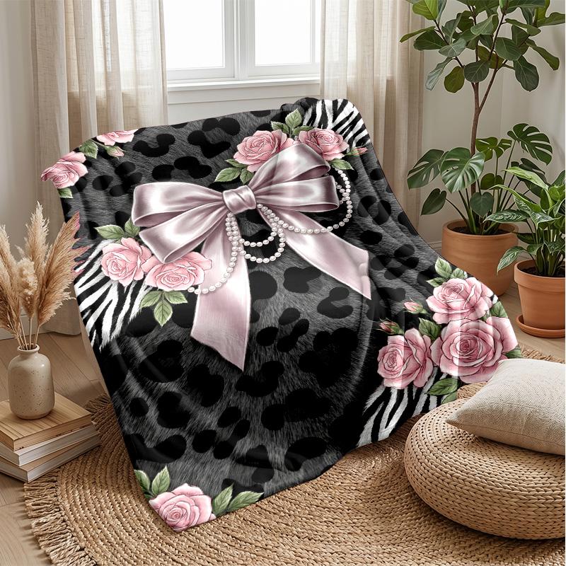 Pink Ribbon with Leopard Print 1 Theme blanket Lightweight Warm Flannel Blanket Decorative Throw Blanket for Home Decoration