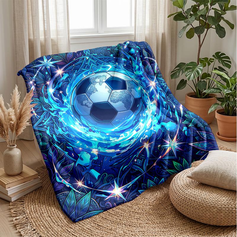 Futuristic Soccer Ball Art 4 Theme Blanket Lightweight Warm Flannel Blanket Decorative Throw Blanket for Home Decoration