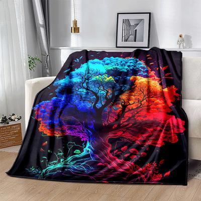 1pc Tree of Life Printing Lightweight Flannel Blanket, Comfortable and Warm Blanket, for Camping Sofa Bed and Couch Office, In All Seasons